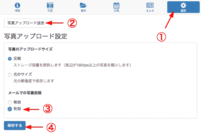 写真メール投稿設定